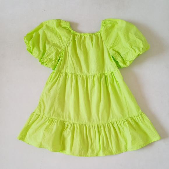 Zara neon lime green tiered puff sleeve dress - Picture 4 of 5